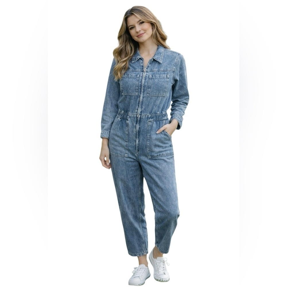 & Denim by H&M Blue Denim Utility Jumpsuit Zip Front Size US 4